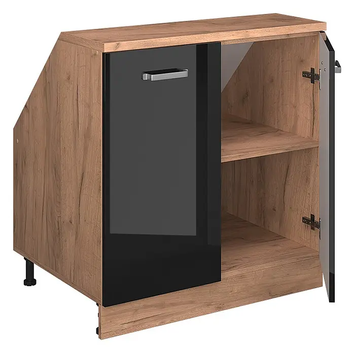 Vicco Küchenschrank für Dachschrägen R-Line, Schwarz Hochglanz, 80 cm - 