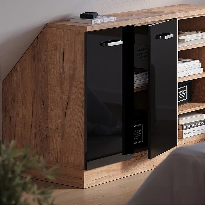 Vicco Küchenschrank für Dachschrägen R-Line, Schwarz Hochglanz, 80 cm - 