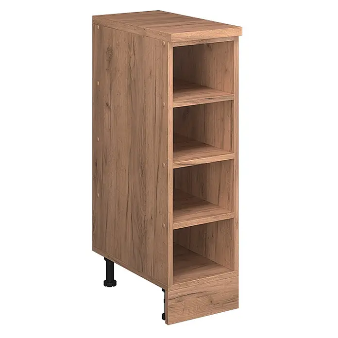 Küchenschrank für Dachschrägen R-Line 25 cm Goldkraft Eiche Art.-Nr. 61845 -  - Schmaler, hellbrauner Schrank in Holzoptik mit fünf offenen Fächern und verstellbaren Füßen, ideal für die Küche.