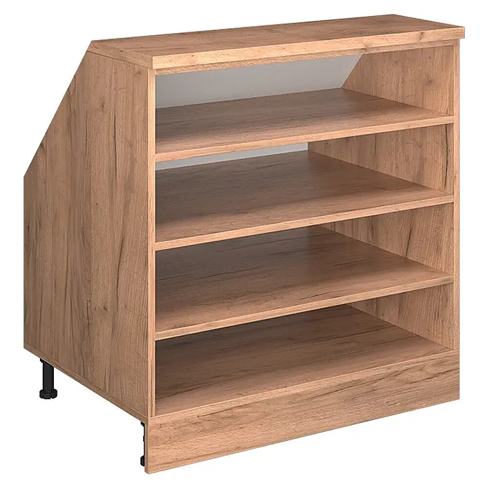 Küchenschrank für Dachschrägen R-Line 60 cm Goldkraft Eiche Art.-Nr. 60327 -  - Helles Holzregal mit schräger Seite und offenen Fächern, für Dachschrägen oder Ecken.