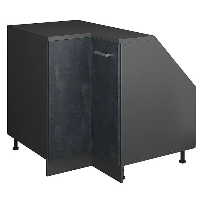Küchenschrank für Dachschrägen R-Line 75.6 cm Schwarz Beton Art.-Nr. 60281 -  - Anthrazitfarbener Eckunterschrank mit Griff und verstellbaren Füßen.