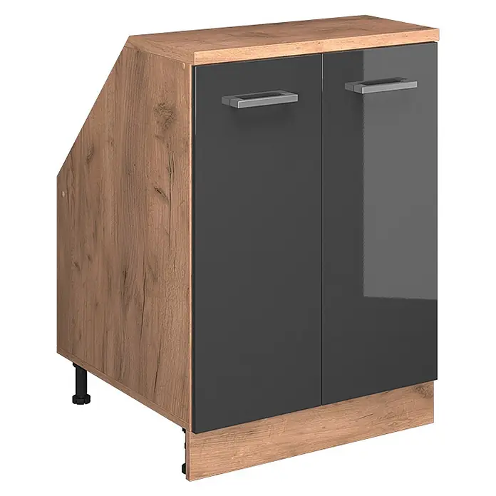 Vicco Küchenschrank für Dachschrägen R-Line, Anthrazit Hochglanz, 60 cm - 