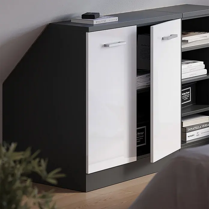 Küchenschrank für Dachschrägen R-Line 80 cm Weiß Hochglanz Art.-Nr. 60431 - 