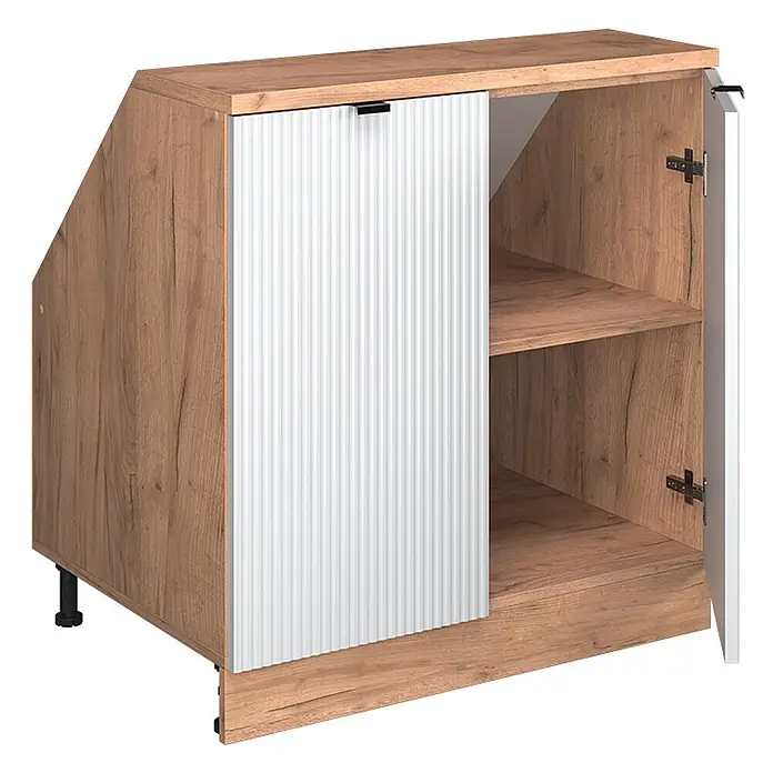 Küchenschrank für Dachschrägen R-Line 80 cm Weiß Riffel Art.-Nr. 60674 - 
