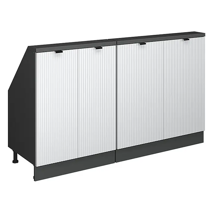 Küchenschrank für Dachschrägen R-Line 140 cm Weiß Riffel Art.-Nr. 60606 - 