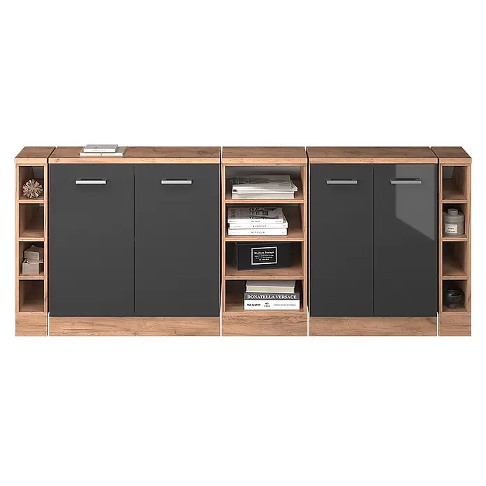 Vicco Küchenschrank für Dachschrägen R-Line, Anthrazit Hochglanz, 210 cm - 