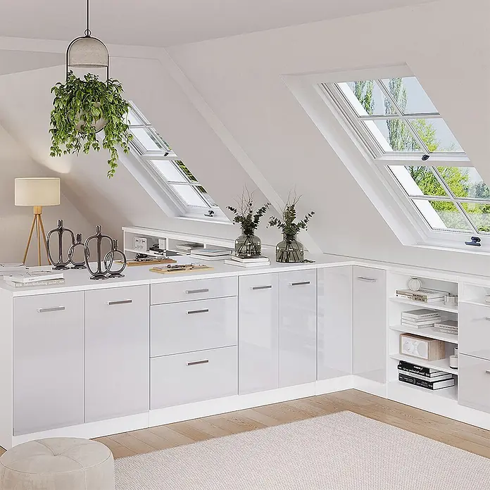 Küchenschrank für Dachschrägen R-Line 80 cm Weiß Hochglanz Art.-Nr. 61826 - 