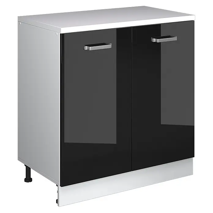 Vicco Küchenschrank für Dachschrägen R-Line, Schwarz Hochglanz, 80 cm - 