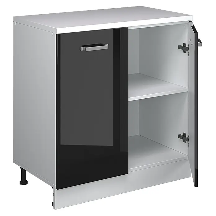 Vicco Küchenschrank für Dachschrägen R-Line, Schwarz Hochglanz, 80 cm - 