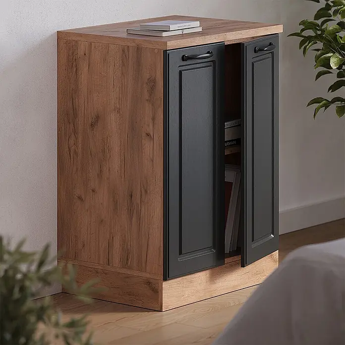 Vicco Küchenschrank für Dachschrägen R-Line, Anthrazit Landhaus, 60 cm - 