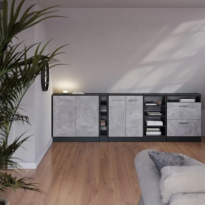 Küchenschrank für Dachschrägen R-Line 120 cm Beton Art.-Nr. 60014 - 