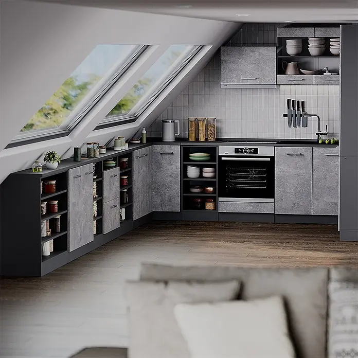 Küchenschrank für Dachschrägen R-Line 120 cm Beton Art.-Nr. 60014 - 