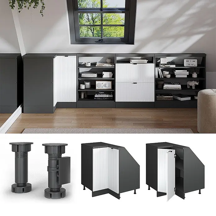 Küchenschrank für Dachschrägen R-Line 75.6 cm Weiß Riffel Art.-Nr. 60618 - 