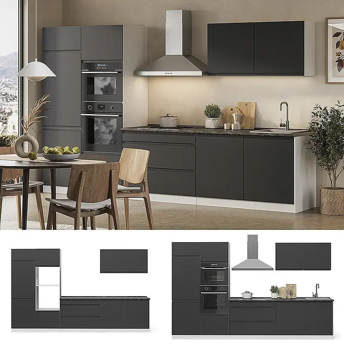 Küchenzeile R-Line 340 cm Anthrazit Art.-Nr. 70600 - 