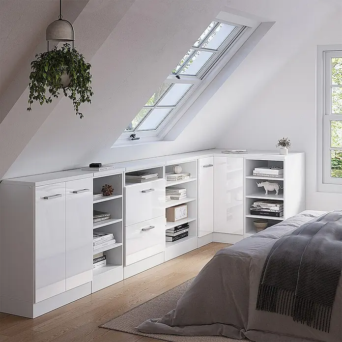 Küchenschrank für Dachschrägen R-Line 75.6 cm Weiß Hochglanz Art.-Nr. 60286 - 