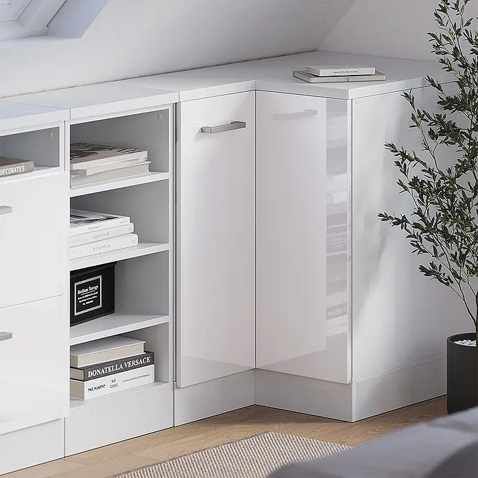 Küchenschrank für Dachschrägen R-Line 75.6 cm Weiß Hochglanz Art.-Nr. 60286 - 