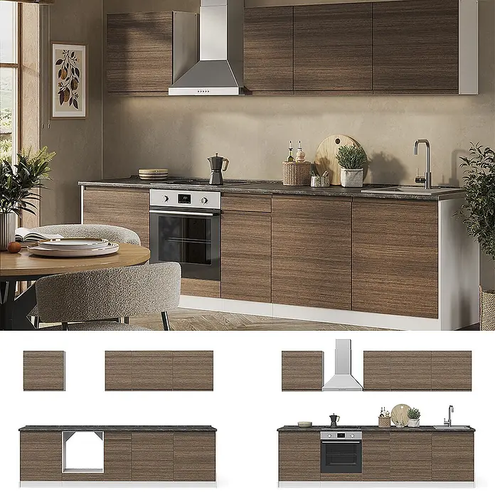 Küchenzeile R-Line 280 cm Tabak-Walnuss Art.-Nr. 70590 - 