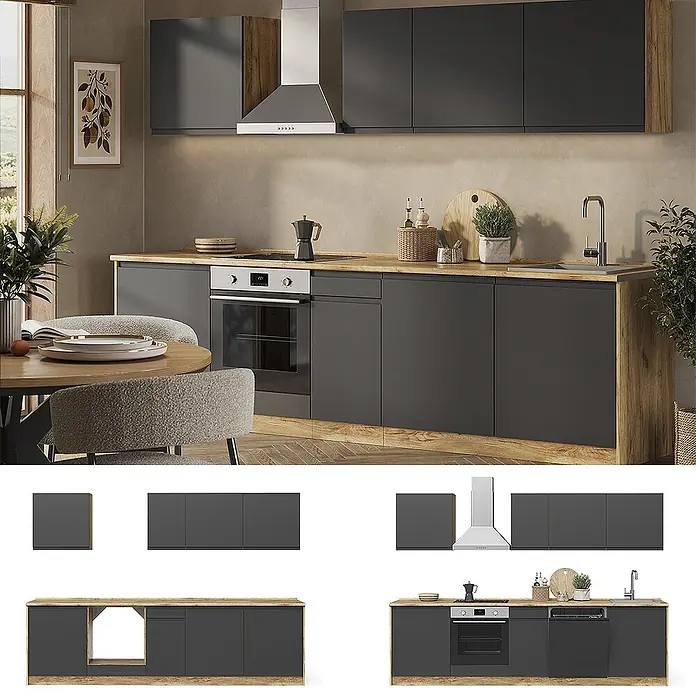 Küchenzeile R-Line 280 cm Anthrazit Art.-Nr. 70584 - 