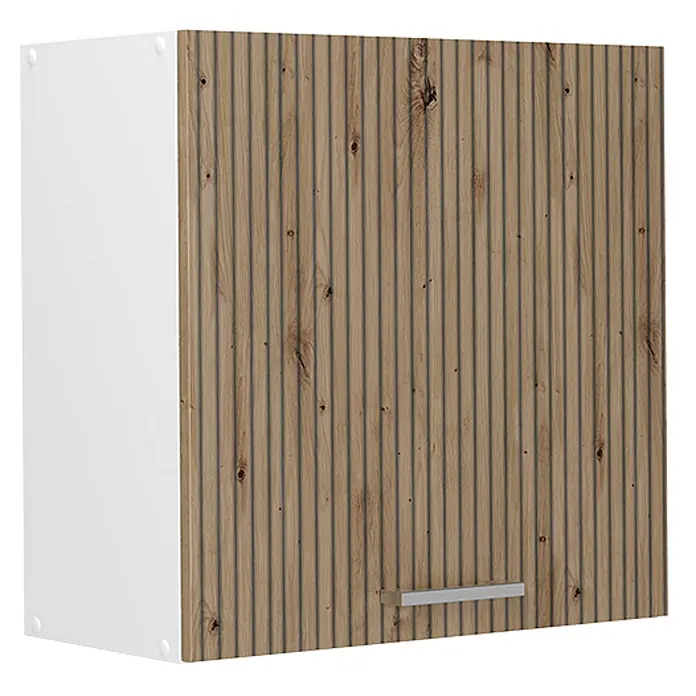 Hängeschrank R-Line 60 cm Artisan-Eiche Art.-Nr. 65777 -  - Hängeschrank mit weißen Seiten und gerippter Holztür, mit silbernem Griff.