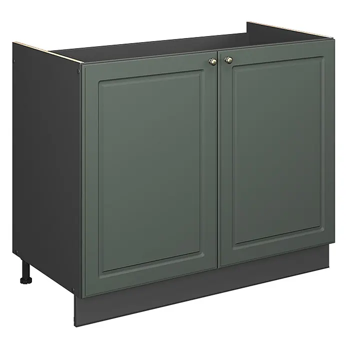 Spülenunterschrank Fame-Line 100 cm Grün-Gold Landhaus Art.-Nr. 61599 -  - Dunkelgrüner Unterschrank mit zwei Türen, goldfarbenen Griffen und Sockelleiste.