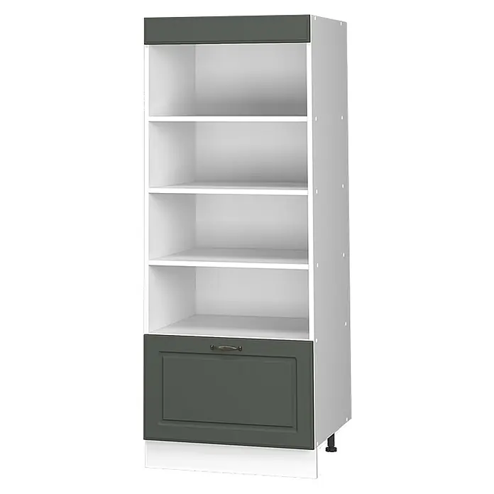 Vorratsschrank Fame-Line 60 cm Grün-Gold Landhaus Art.-Nr. 62220 -  - Weißes Regal mit mehreren Fächern, einer dunkelgrünen Schublade und passender oberer Blende.