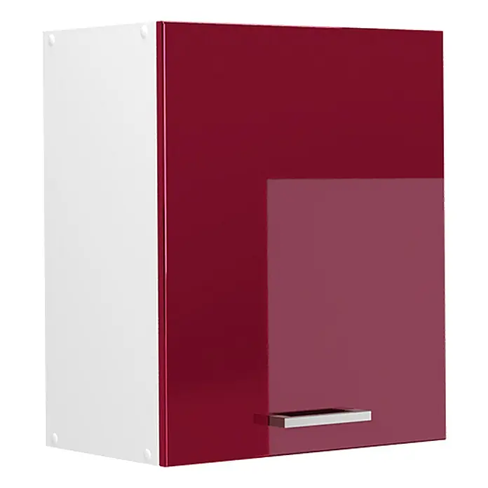 Hängeschrank R-Line 50 cm Rot Hochglanz Art.-Nr. 70024 -  - Glänzender roter Hängeschrank mit weißer Seitenwand und silbernem Griff.