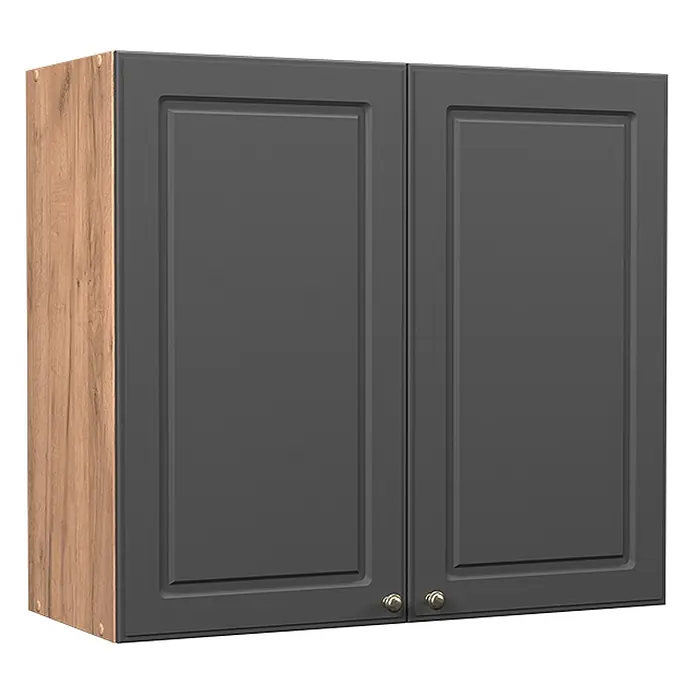 Hängeschrank Fame-Line 80 cm Anthrazit-Gold Landhaus Art.-Nr. 62825 -  - Dunkelgrauer Wandschrank mit zwei Kassettentüren und hellen Holzseiten. Mit zwei kleinen Metallgriffen.