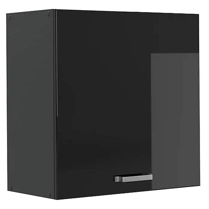 Hängeschrank R-Line 60 cm Schwarz Hochglanz Art.-Nr. 65797 -  - Hochglanz-Wandschrank in Schwarz mit einer Tür und silbernem Griff.