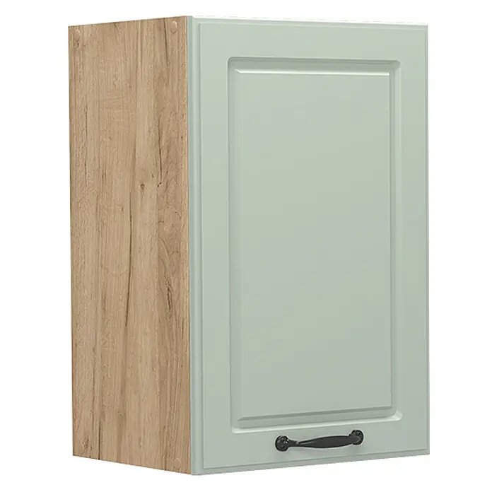 Hängeschrank R-Line 40 cm Mint Landhaus Art.-Nr. 71258 -  - Hellgrüner Wandschrank mit Holzoptik-Seitenwand und schwarzem Griff.
