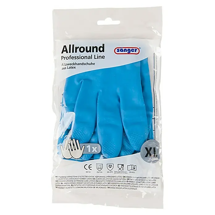 Sänger Professional Line Haushaltshandschuhe Allround - XL, Blau, Latex - Allround Latex-Handschuhe von Sänger, Professional Line, Größe XL. Diese Allzweckhandschuhe sind ideal für diverse Reinigungsarbeiten.
