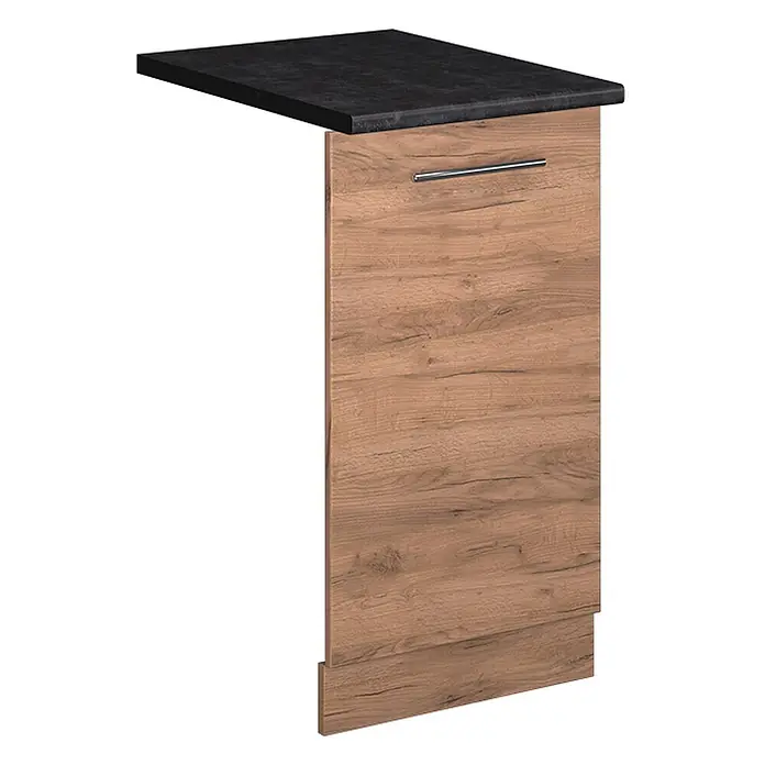 Geschirrspülblende Fame-Line 45 cm Goldkraft Eiche Art.-Nr. 54802 -  - Braune Holzoptik Küchenschrank-Abschlussplatte mit schwarzer Arbeitsplatte und silbernem Griff.
