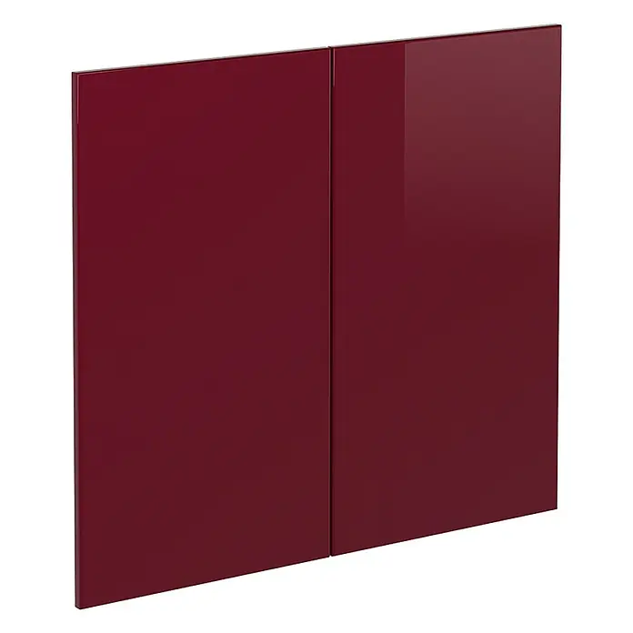 Küchenfront R-Line 79.2 cm Rot Hochglanz Art.-Nr. 41233 -  - Zwei hochglänzende, tiefrote Schranktüren mit einer eleganten, spiegelnden Oberfläche.