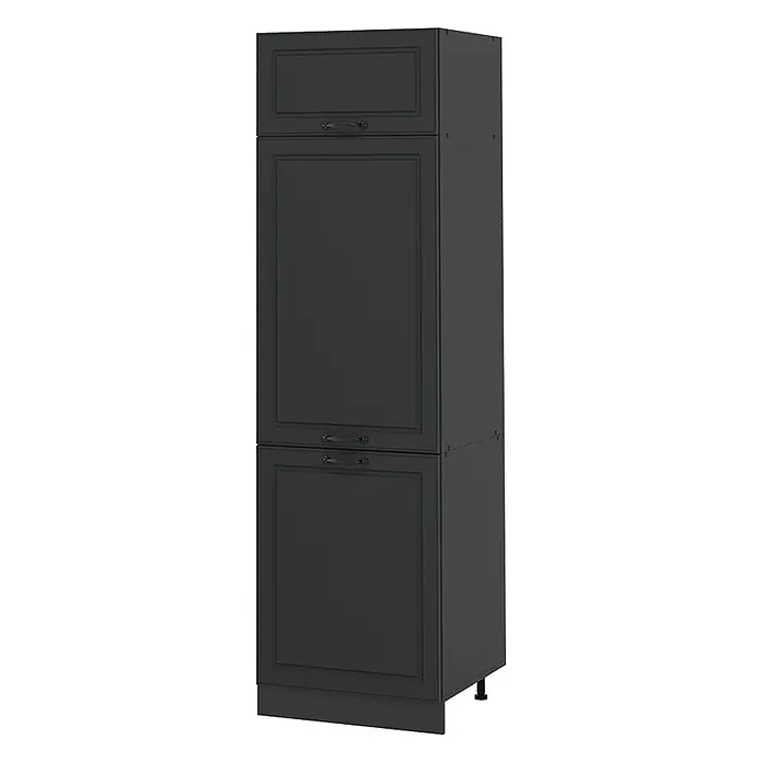 Vorratsschrank R-Line 60 cm Anthrazit Landhaus Art.-Nr. 63188 -  - Hoher dunkelgrauer Schrank mit drei Kassettentüren und Ziergriffen, auf verstellbaren Füßen.