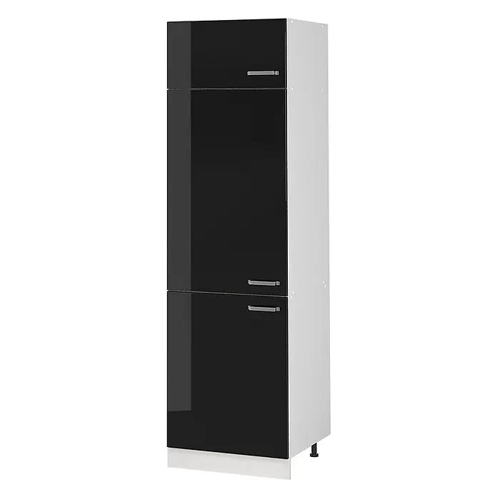 Vorratsschrank R-Line 60 cm Schwarz Hochglanz Art.-Nr. 63181 -  - Schwarzer Hochglanz-Stauraumschrank mit weißem Korpus und silbernen Griffen.