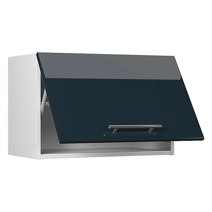 Hängeschrank Fame-Line 60 cm Dunkelblau Hochglanz Art.-Nr. 61537 -  - Weißer Wandschrank mit offener, glänzender dunkelblauer Klapptür und silbernem Griff.