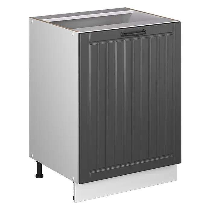 Küchenunterschrank Fame-Line 60 cm Dunkelgrau Art.-Nr. 65129 -  - Dunkelgrauer Küchenunterschrank mit Paneeltür, schwarzem Griff und hellgrauem Korpus, auf verstellbaren Füßen.
