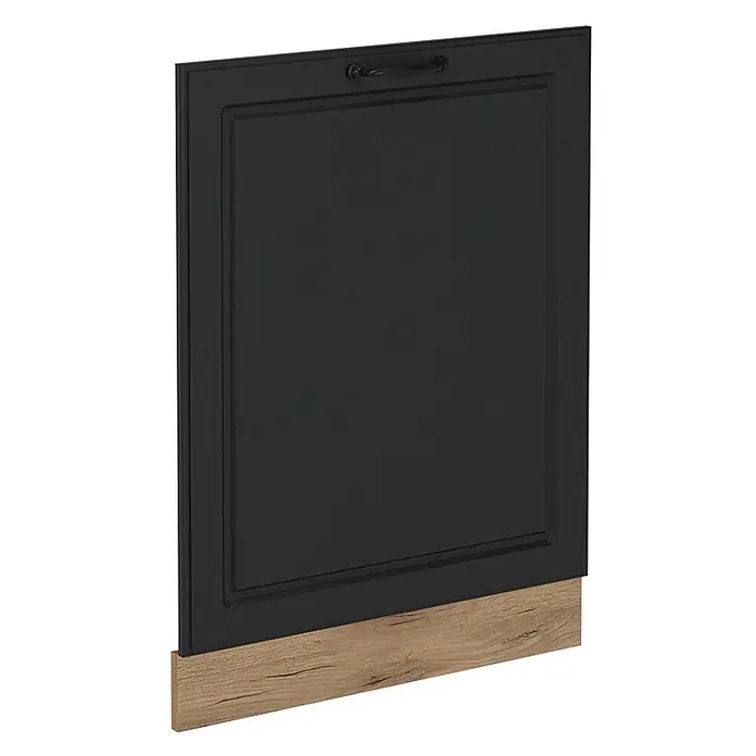Geschirrspülblende R-Line 60 cm Anthrazit Landhaus Art.-Nr. 54532 -  - Schwarze Küchenschranktür mit Kassettenfront, schwarzem Griff und Sockelleiste in Holzoptik.