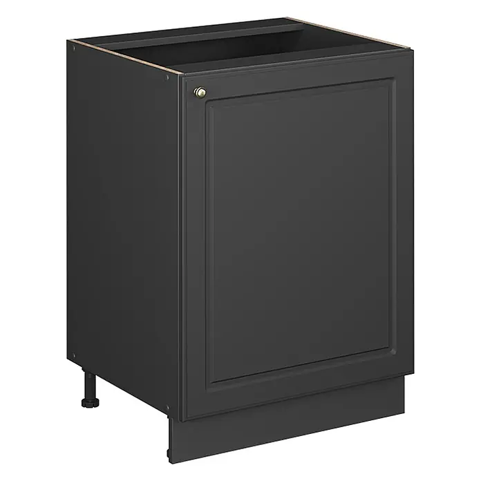 Küchenunterschrank Fame-Line 60 cm Anthrazit-Gold Landhaus Art.-Nr. 65145 -  - Anthrazitfarbener Küchenunterschrank mit einer Tür mit Zierleiste, einem goldenen Knopf und einer Sockelblende. Mit verstellbarem Bein.