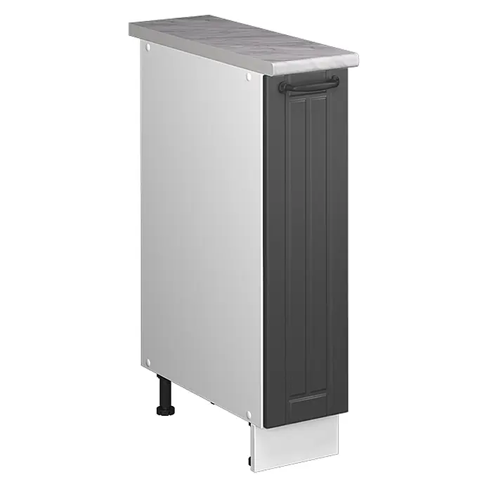 Apothekerschrank Fame-Line 20 cm Dunkelgrau Art.-Nr. 62068 -  - Schmaler grauer Schrank mit geriffelter dunkelgrauer Front, schwarzem Griff, grauer Arbeitsplatte und verstellbaren Füßen.