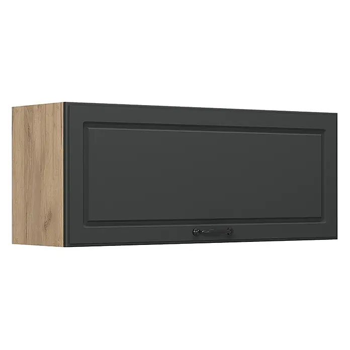 Hängeschrank R-Line 100 cm Anthrazit Landhaus Art.-Nr. 63130 -  - Wandschrank mit dunkelgrauer Tür, Kassettenfront und heller Eichenoptik-Seitenwand.