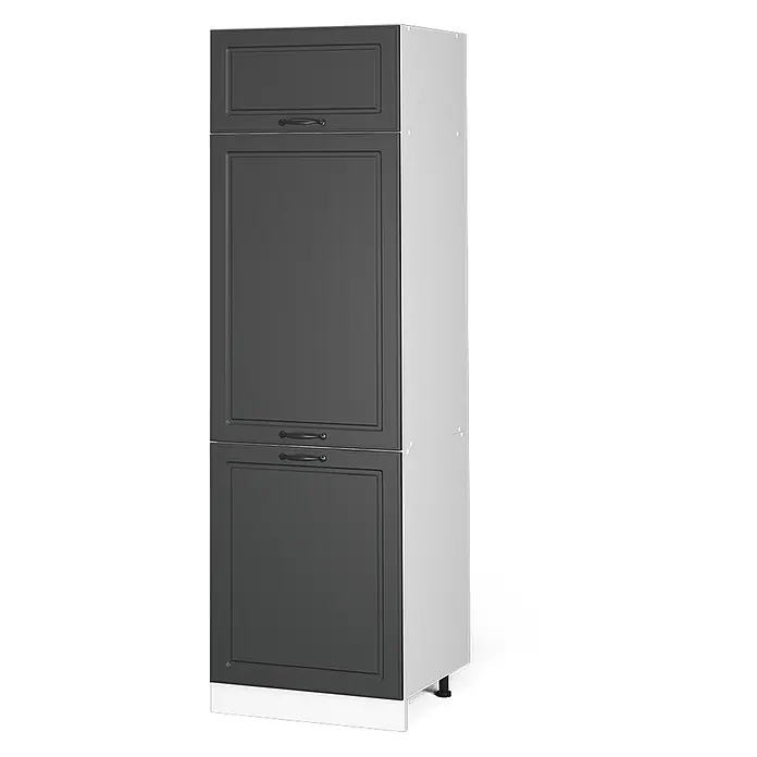 Küchenfront R-Line 59.6 cm Anthrazit Landhaus Art.-Nr. 37201 -  - Hoher dunkelgrauer Küchenschrank mit Kassettentüren und schwarzen Griffen.