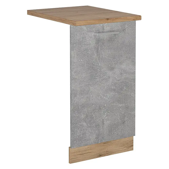 Geschirrspülblende R-Line 45 cm Beton Art.-Nr. 55045 -  - Möbel-Endplatte mit heller Holzoptik oben und unten, grauer Betonoptik-Korpus mit silbernem Griff.