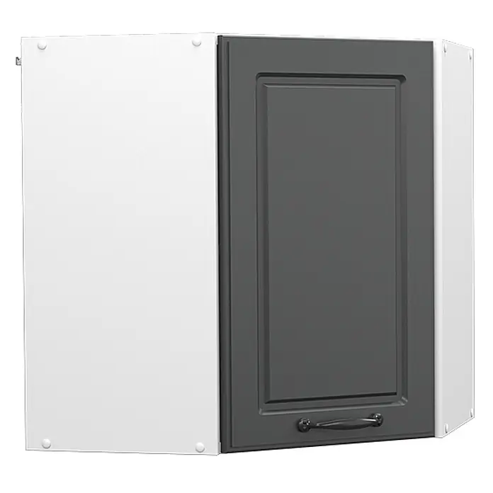 Küchenfront R-Line 36.4 cm Anthrazit Landhaus Art.-Nr. 37200 -  - Weißer Eckhängeschrank mit dunkelgrauer Rahmentür und schwarzem Griff.