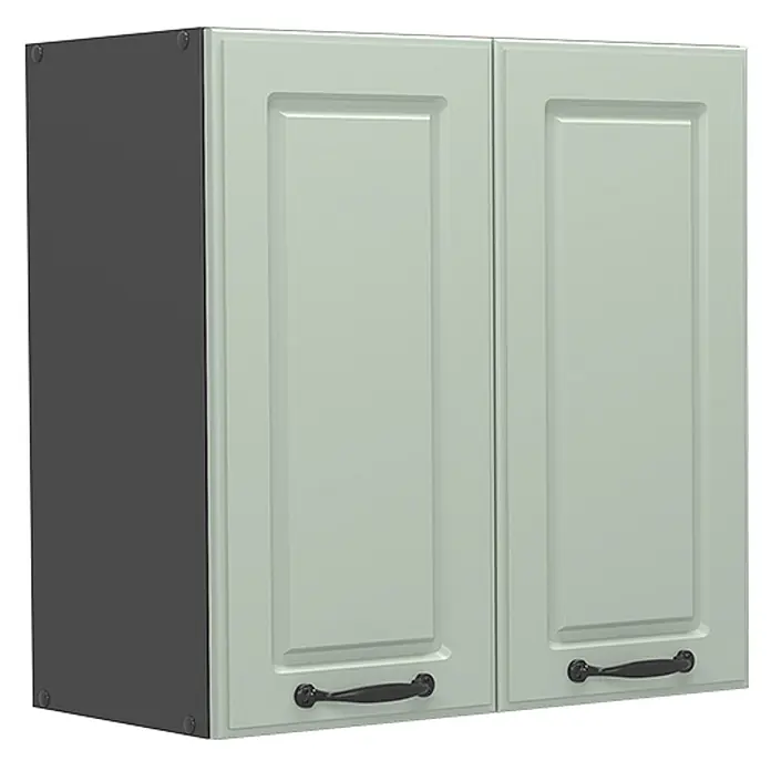 Hängeschrank R-Line 60 cm Mint Landhaus Art.-Nr. 71176 -  - Hellgrüner zweitüriger Küchen-Hängeschrank mit dunkelgrauer Seite und schwarzen Griffen.
