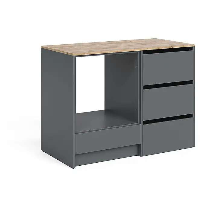 Herdumbauschrank Viktor 116.8 cm Anthrazit Art.-Nr. 62865 -  - Graues Sideboard mit Holzplatte, offenem Fach und vier Schubladen.