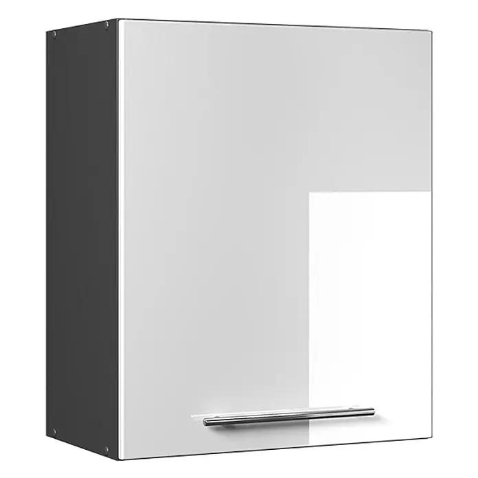 Hängeschrank Fame-Line 60 cm Weiß Hochglanz Art.-Nr. 62849 -  - Weißer Hochglanz-Wandschrank mit silbernem Griff, dunkle Seiten.