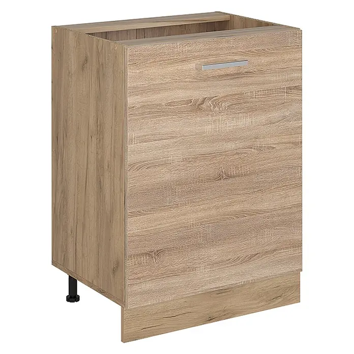 Küchenunterschrank R-Line 60 cm Sonoma Art.-Nr. 72202 -  - Hellbrauner Unterschrank in Holzoptik mit silbernem Griff und Sockelblende.