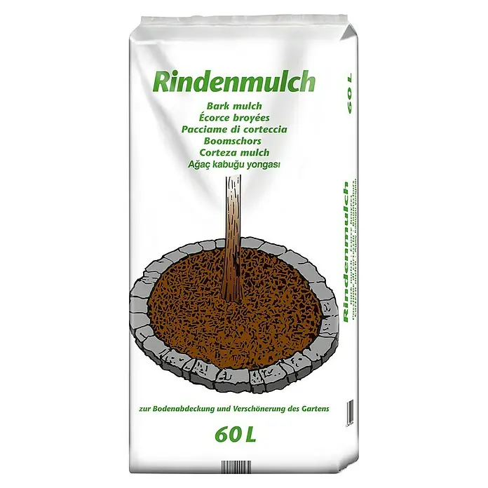 Rindenmulch60 l, 0 mm - 40 mm - Eine Packung Rindenmulch zur Bodenabdeckung und Verschönerung des Gartens mit einem Volumen von 60 Litern.