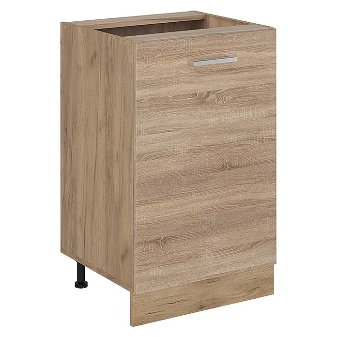 Küchenunterschrank R-Line 50 cm Sonoma Art.-Nr. 70402 -  - Küchenunterschrank in heller Holzoptik mit Schublade/Tür und silbernem Griff, auf verstellbaren Füßen.