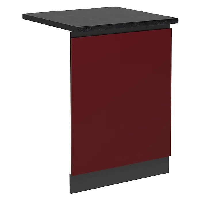Geschirrspülblende R-Line 60 cm Rot Art.-Nr. 55118 -  - Dunkelroter Küchenunterschrank mit schwarzer Arbeitsplatte und dunkelgrauem Sockel.